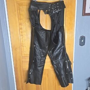 Unik Premium Chaps Black Leather Lace-Up Pants Large